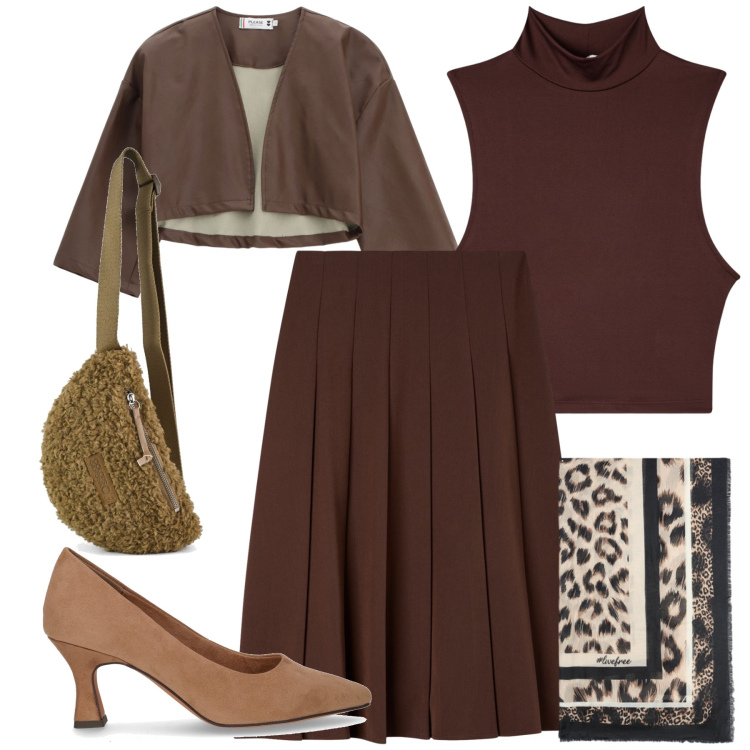 Outfit donna - Andiamo a pranzo fuori. Stile Urban per Tutti i giorni. Abbinamento con top, gonne lunghe, giacche, foulard, marsupi, décolleté.