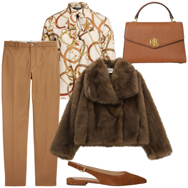 Outfit donna - Caramello salato. Stile Glamour per Tutti i giorni. Abbinamento con blazer, pantaloni chino, borse a mano, ballerine, camicie.