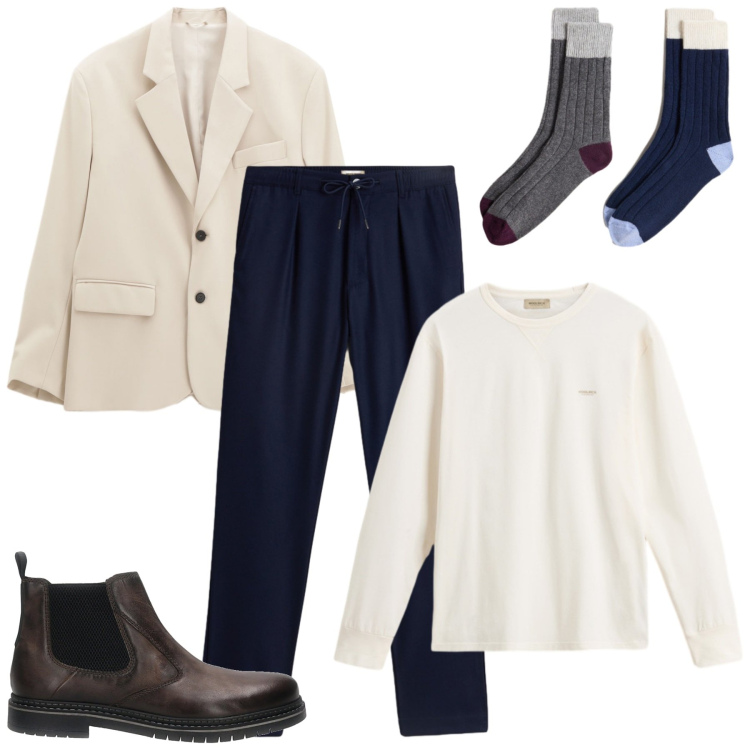 Outfit uomo - Casual x lavoro. Stile Casual per Ufficio. Abbinamento con pantaloni, t-shirt, calzini, giacche, stivali e stivaletti.