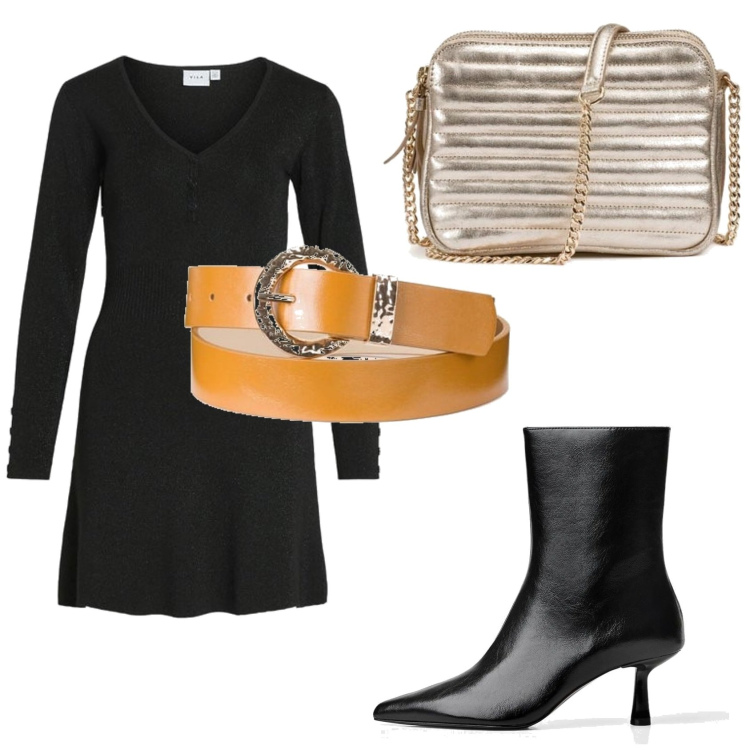 Outfit mujer - Chic outfit. Estilo Chic para Todos los días. Combinación con bolsos de hombro, cinturones, vestidos cortos, botines.