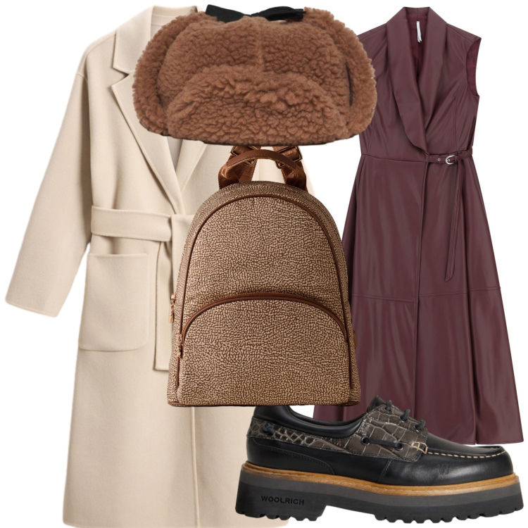 Outfit donna - Total look. Stile Urban per Tutti i giorni. Abbinamento con vestiti lunghi, mocassini, cappotti, cappelli, zaini.