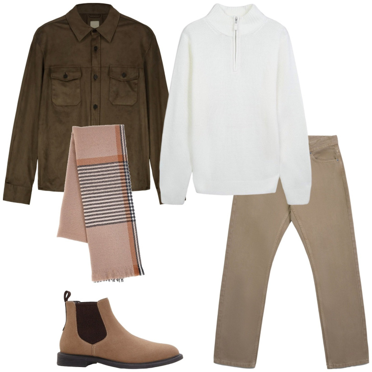 Outfit uomo - Sunday. Stile Casual per Tutti i giorni. Abbinamento con stivali e stivaletti, jeans, maglieria, sciarpe, giacche.