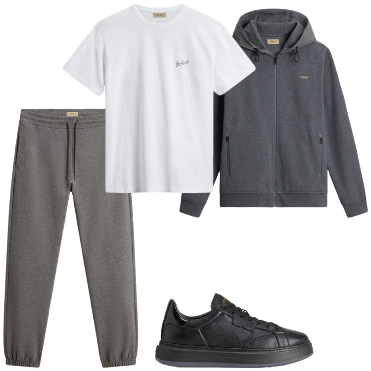 Outfit uomo - Tuesday. Stile Casual per Sport. Abbinamento con pantaloni, felpe con cappuccio, sneakers, t-shirt.