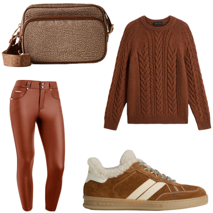 Outfit donna - Maglione avvolgente. Stile Basic per Tutti i giorni. Abbinamento con sneakers, maglieria, pantaloni skinny, borse a tracolla.