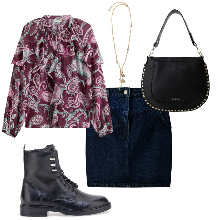 Outfit donna - Total look #2278392. Stile Urban per Tutti i giorni. Abbinamento con tuniche, minigonne, borse a spalla, ciondoli, anfibi.