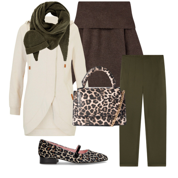 Outfit donna - Total look #2278411. Stile Chic per Tutti i giorni. Abbinamento con blazer, sciarpe, maglieria, borse a tracolla, pantaloni chino, ballerine.