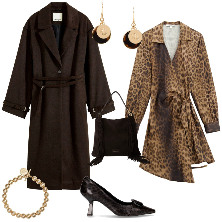 Outfit donna - Total look #2278412. Stile Chic per Serata fuori. Abbinamento con cappotti, vestiti corti, borse a spalla, braccialetti, orecchini, décolleté.