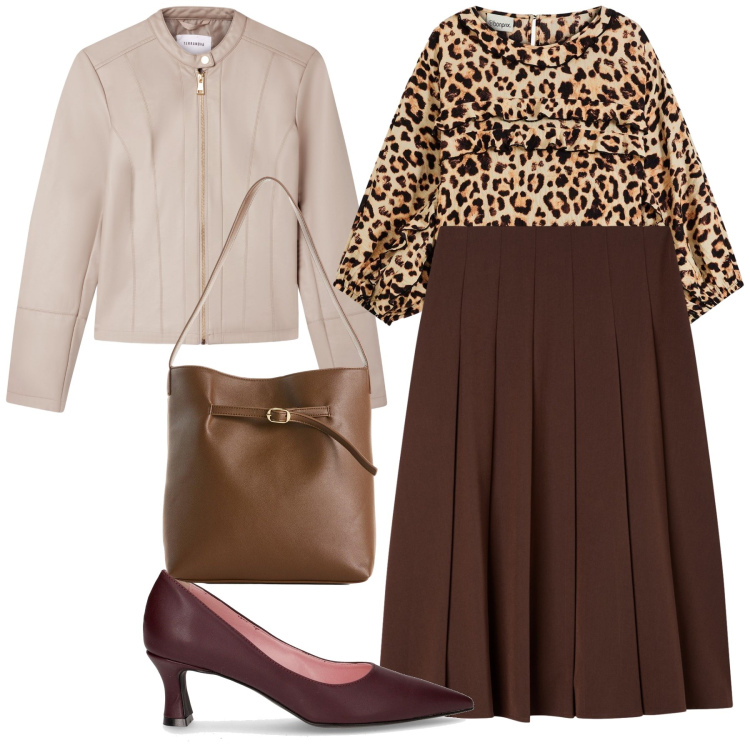 Outfit donna - Pomeriggio in centro paese. Stile Urban per Tutti i giorni. Abbinamento con bluse, borse a mano, gonne lunghe, giacche, décolleté.