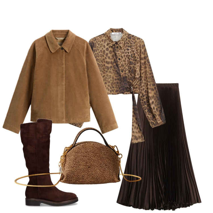 Outfit donna - In città. Stile Chic per Tutti i giorni. Abbinamento con camicie, cappotti, gonne lunghe, borse a mano, stivali.