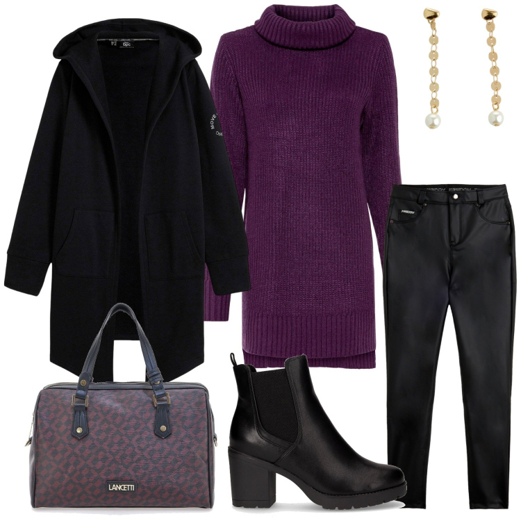 Outfit donna - Total look #2278456. Stile Casual per Tutti i giorni. Abbinamento con blazer, maglieria, orecchini, pantaloni skinny, stivaletti chelsea, borse a mano.