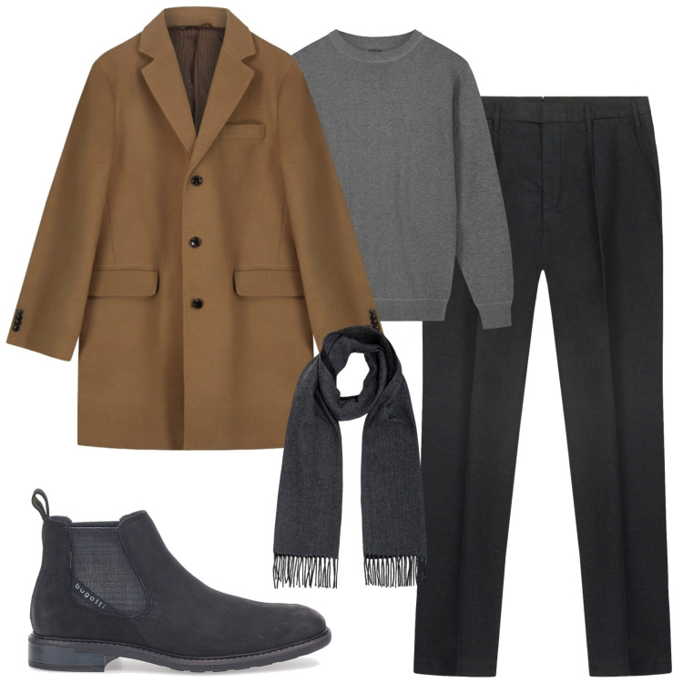Outfit uomo - Il cappotto cammello. Stile Business/Elegante per Tutti i giorni. Abbinamento con stivali e stivaletti, maglieria, sciarpe, pantaloni, cappotti.
