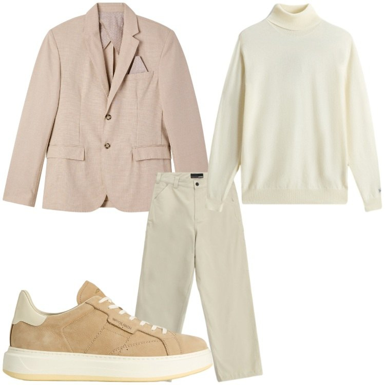 Outfit uomo - Sabbia di novembre. Stile Business/Elegante per Serata speciale. Abbinamento con giacche, sneakers, maglieria, pantaloni.