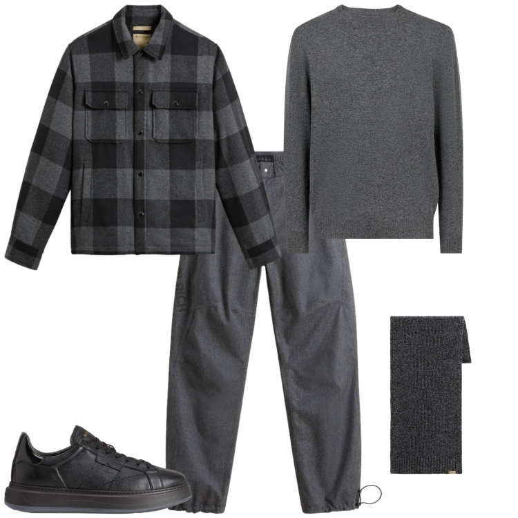 Outfit uomo - Total look #2278484. Stile Urban per Tutti i giorni. Abbinamento con pantaloni, sneakers, sciarpe, cappotti, maglieria.