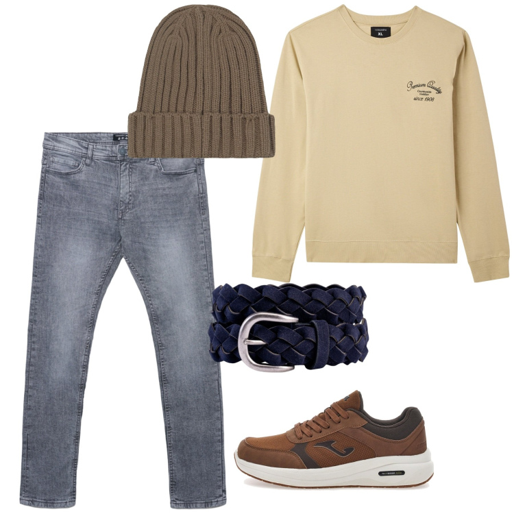 Outfit uomo - Novembre. Stile Casual per Tutti i giorni. Abbinamento con jeans skinny, felpe, sneakers, cinture, berretti.