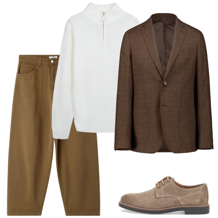 Outfit uomo - Novembre nocciola. Stile Casual per Tutti i giorni. Abbinamento con maglieria, jeans, scarpe stringate, giacche.