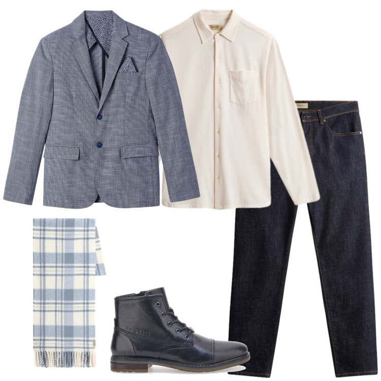 Outfit uomo - Thursday. Stile Business/Elegante per Ufficio. Abbinamento con giacche, pantaloni, camicie, sciarpe, stivali e stivaletti.