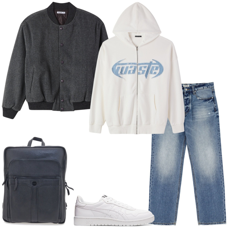 Outfit uomo - Ready. Stile Casual per Tutti i giorni. Abbinamento con bomber, felpe, jeans, borse sportive, sneakers.