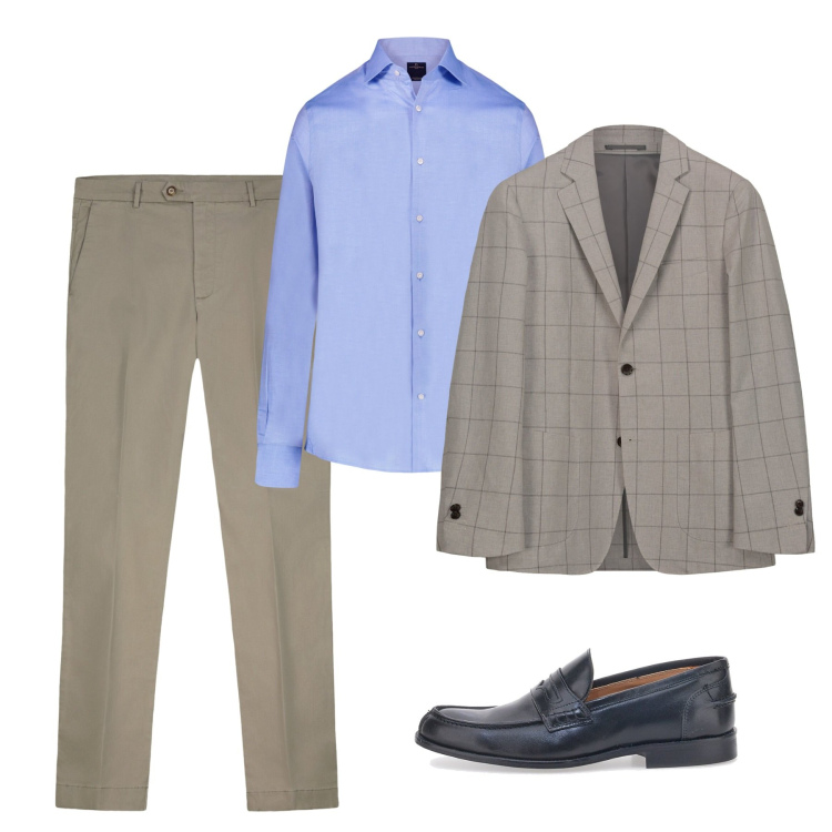 Outfit uomo - Novembre. Stile Casual per Tutti i giorni. Abbinamento con camicie, giacche, pantaloni chino, scarpe stringate.