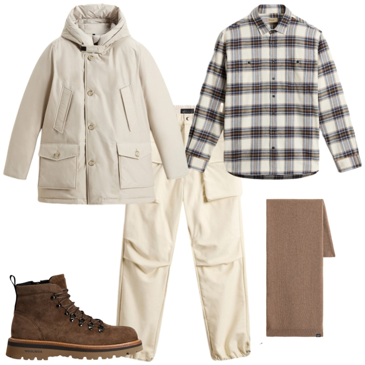 Outfit uomo - Total look #2278558. Stile Urban per Tutti i giorni. Abbinamento con stivali e stivaletti, pantaloni, camicie, sciarpe, parka.