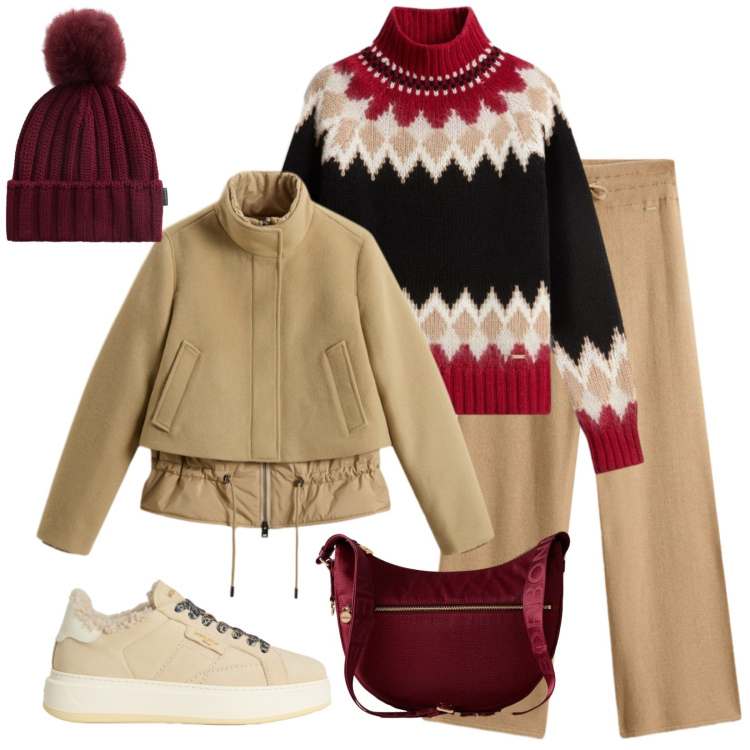 Outfit donna - Total look #2278562. Stile Casual chic per Tutti i giorni. Abbinamento con sneakers, maglieria, pantaloni, berretti, blazer, borse a spalla.