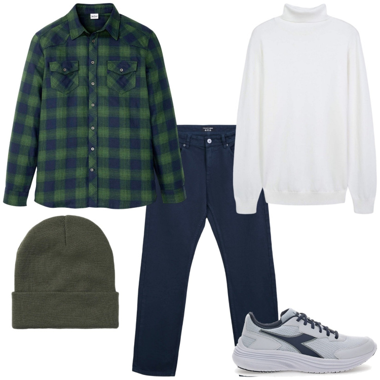 Outfit uomo - La camicia a quadri. Stile Casual per Tutti i giorni. Abbinamento con camicie, jeans dritti, berretti, maglieria, sneakers.