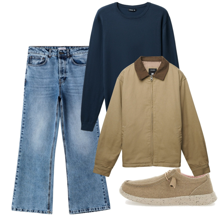 Outfit uomo - Novembre. Stile Casual per Tutti i giorni. Abbinamento con maglieria, cappotti, jeans, scarpe stringate.