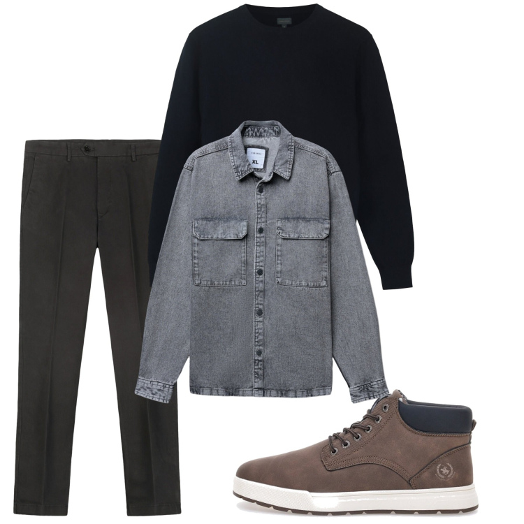 Outfit uomo - Novembre. Stile Casual per Tutti i giorni. Abbinamento con cappotti, maglieria, stivali e stivaletti, pantaloni chino.