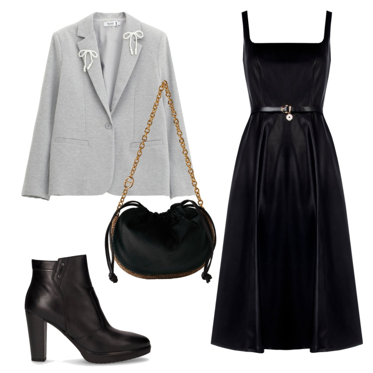 Outfit donna - Invito a cena. per Serata fuori. Abbinamento con vestiti midi/longuette, blazer, borse a spalla, stivaletti.
