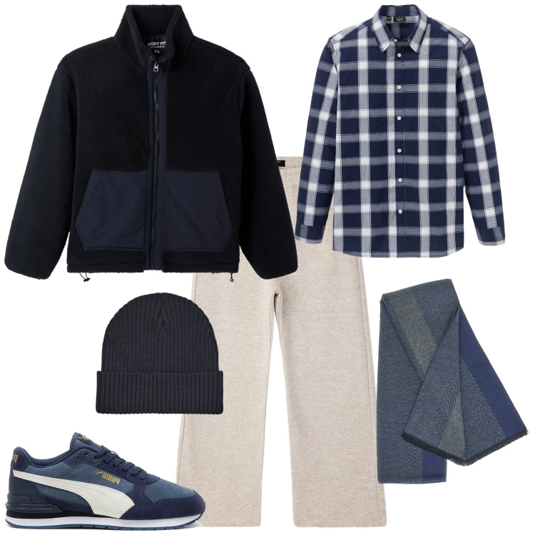 Outfit uomo - Total look #2278593. Stile Urban per Tutti i giorni. Abbinamento con camicie, pantaloni, berretti, cappotti, sciarpe, sneakers.