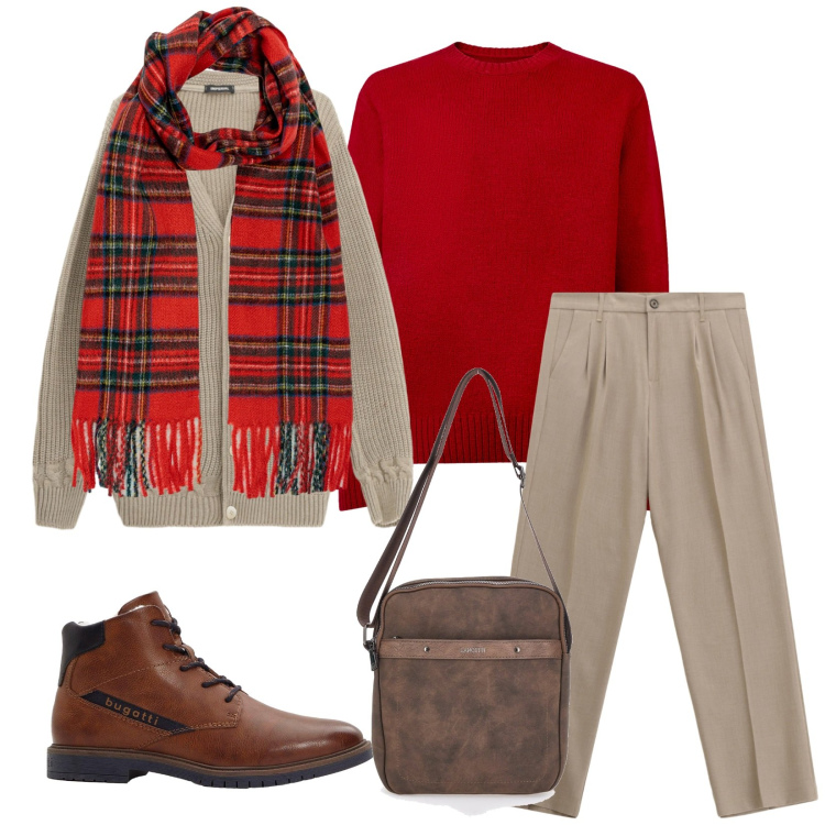 Outfit uomo - Total look #2278599. Stile Casual per Tutti i giorni. Abbinamento con stivali e stivaletti, pantaloni, cardigans, portafogli, sciarpe, maglieria.