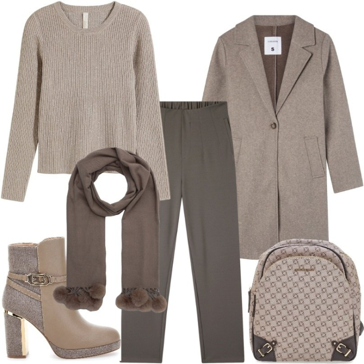 Outfit donna - Pantalone versatile grigio. Stile Casual per Ufficio. Abbinamento con maglieria, pantaloni chino, cappotti, sciarpe, stivaletti, zaini.