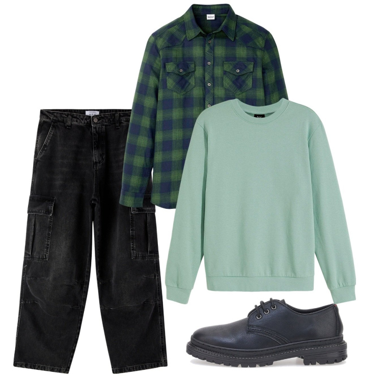 Outfit uomo - Novembre. Stile Casual per Tutti i giorni. Abbinamento con camicie, felpe, jeans, scarpe stringate.