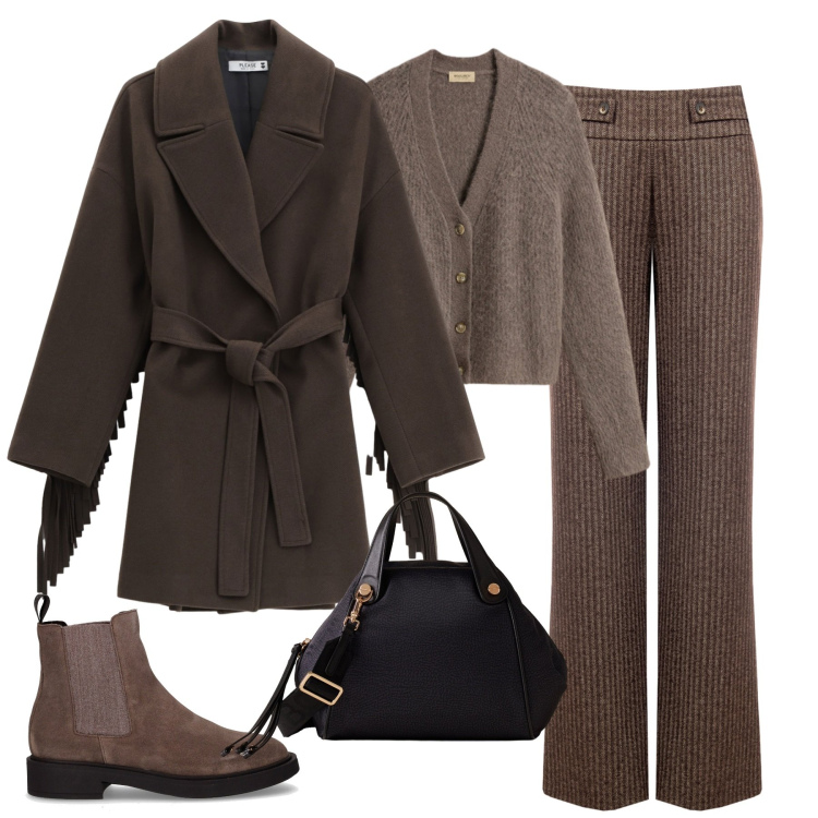 Outfit donna - Novembre. Stile Urban per Tutti i giorni. Abbinamento con pantaloni, cappotti, cardigans, borse a mano, stivaletti chelsea.
