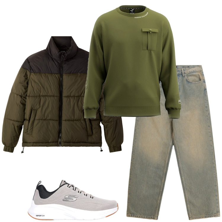 Outfit uomo - Total look #2278651. Stile Urban per Tutti i giorni. Abbinamento con bomber, jeans, felpe, sneakers.