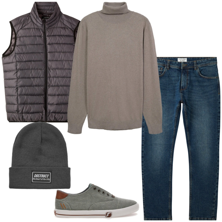Outfit uomo - Il dolcevita. Stile Casual per Tutti i giorni. Abbinamento con jeans, piumini, maglieria, berretti, sneakers.