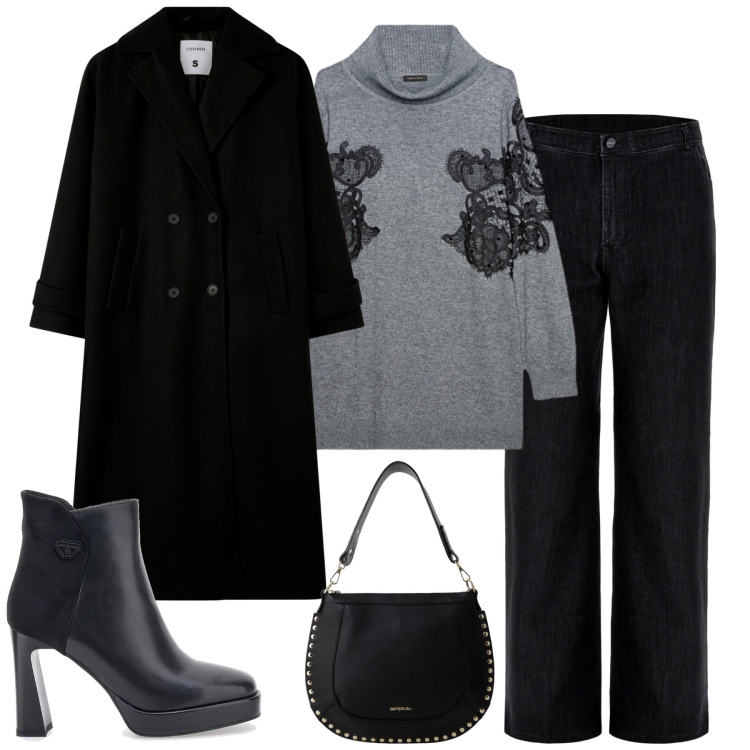 Outfit donna - Novembre. Stile Casual chic per Tutti i giorni. Abbinamento con cappotti, borse a spalla, jeans, stivaletti, maglieria.