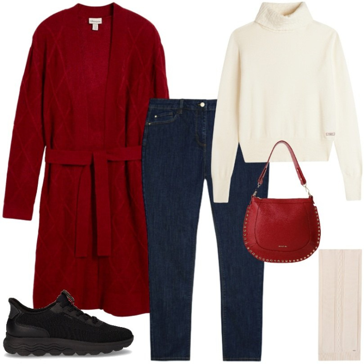 Outfit donna - Il maxi cardigan versatile. Stile Casual per Tutti i giorni. Abbinamento con cardigans, borse a spalla, maglieria, sciarpe, jeans skinny, sneakers.