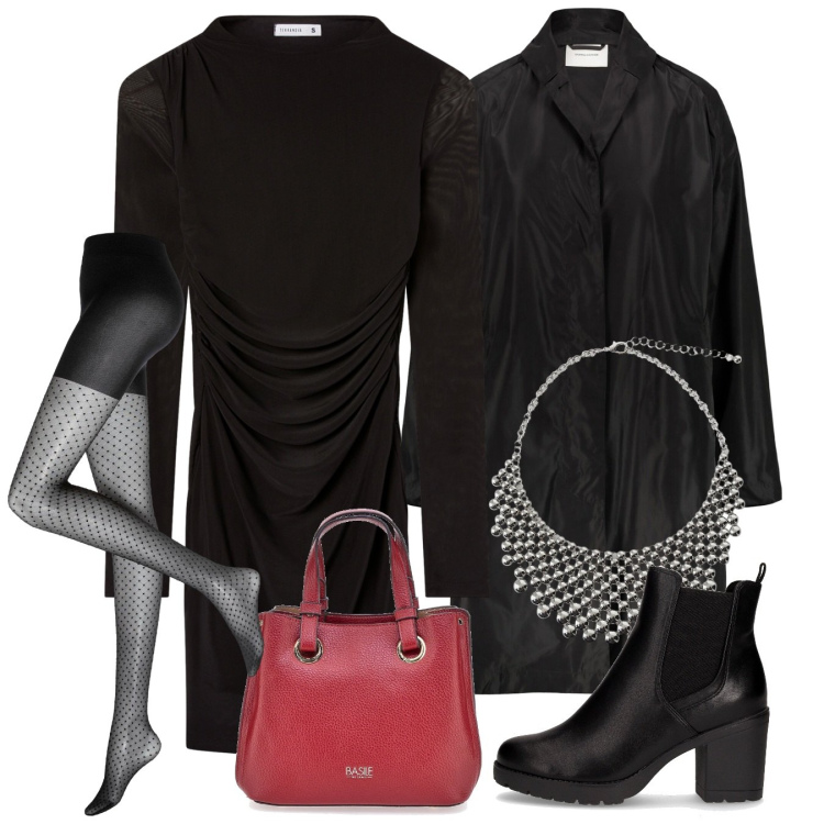 Outfit donna - Novembre. Stile Bon Ton per Tutti i giorni. Abbinamento con collant, vestiti corti, collane, trench, borse a mano, stivaletti chelsea.