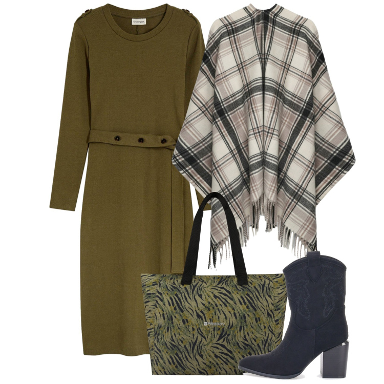 Outfit donna - Novembre. Stile Bon Ton per Ufficio. Abbinamento con vestiti midi/longuette, cappotti, shopping bag, stivaletti texani.