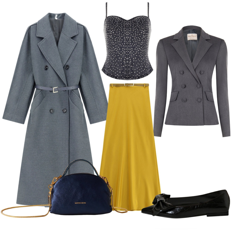 Outfit donna - Total look #2278679. Stile Chic per Cerimonia. Abbinamento con blazer, top, ballerine, gonne lunghe, cappotti, borse a mano.