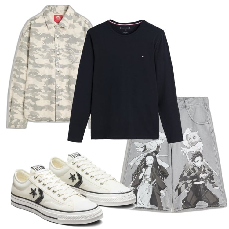 Outfit hombre - Casual look. Estilo Casual para Todos los días. Combinación con camiseta, sneakers, bermudas, camisas.