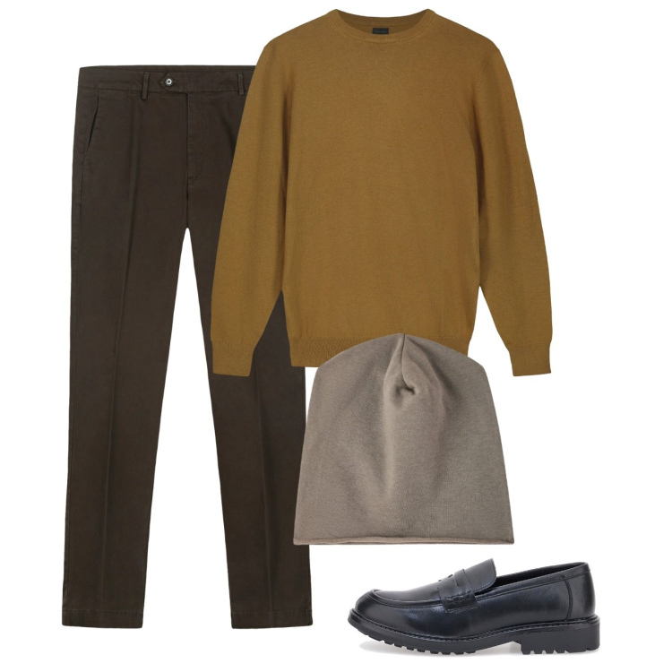 Outfit uomo - November. Stile Casual per Tutti i giorni. Abbinamento con berretti, scarpe stringate, pantaloni chino, maglieria.