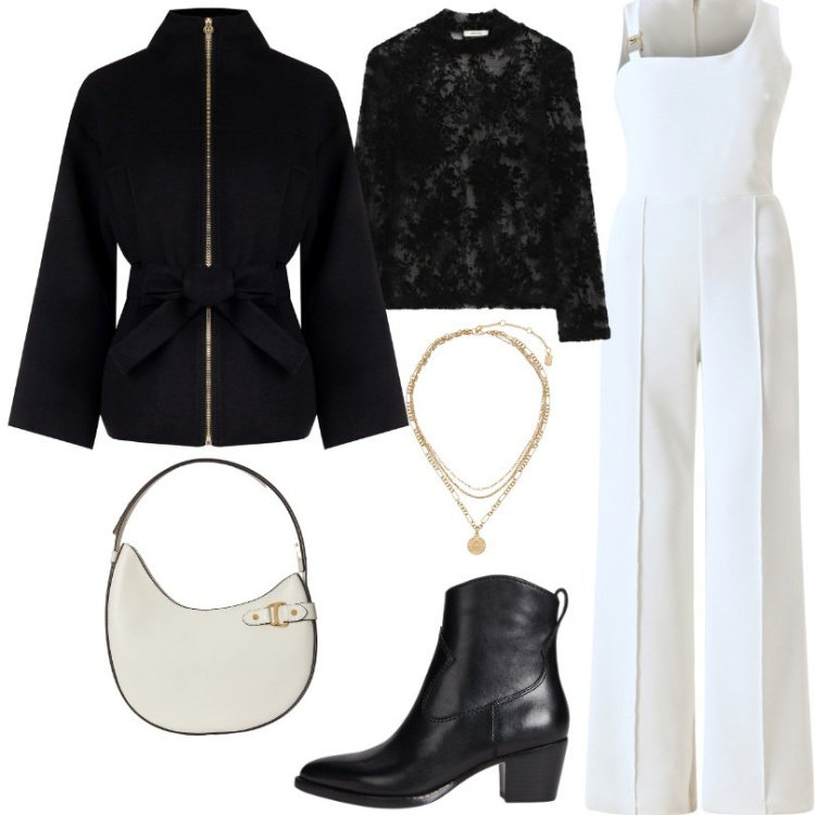 Outfit donna - Momenti da ricordare. Stile Urban per Tutti i giorni. Abbinamento con tute, caban, top, ciondoli, stivaletti, borse a spalla.