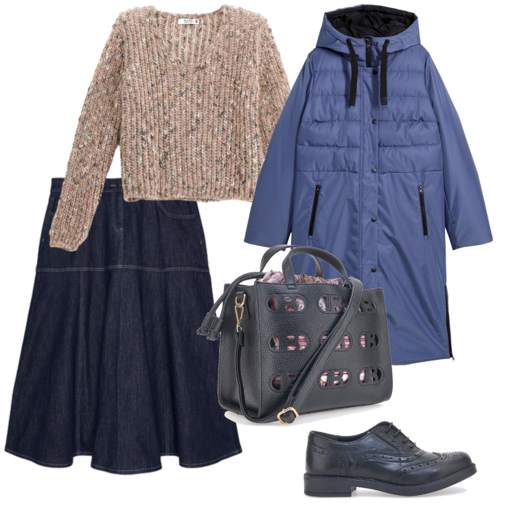 Outfit donna - Comoda. per Tutti i giorni. Abbinamento con piumini, maglieria, scarpe stringate, borse a mano, gonne lunghe.