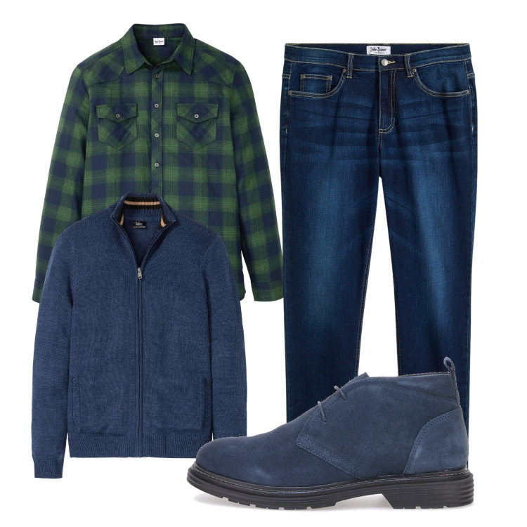 Outfit uomo - Total look #2278738. Stile Casual per Tutti i giorni. Abbinamento con jeans, cardigans, camicie, scarpe stringate.