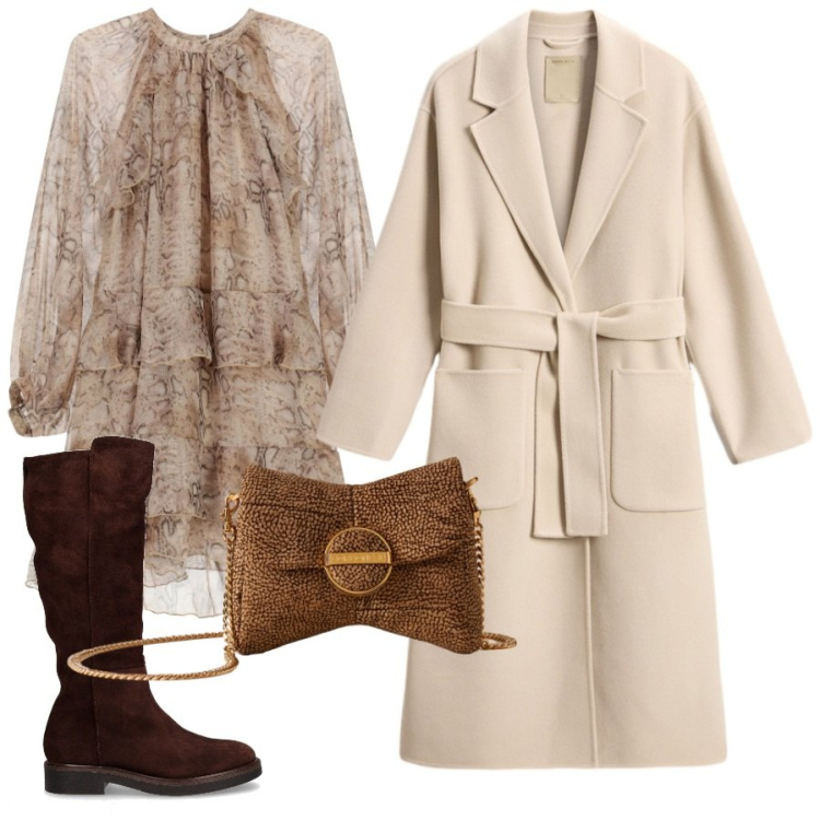 Outfit donna - Cerimonia invernal. Stile Chic per Cerimonia. Abbinamento con cappotti, vestiti corti, pochette, stivali.