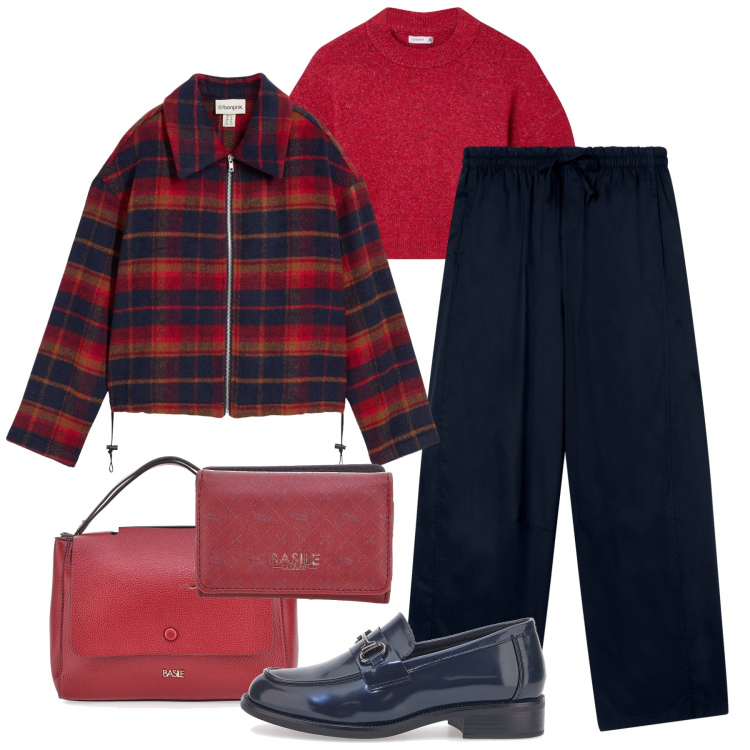 Outfit donna - Accessori rossi. Stile Sporty chic per Tutti i giorni. Abbinamento con blazer, pantaloni, maglieria, borse a tracolla, portafogli, mocassini.
