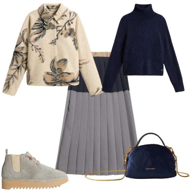 Outfit donna - Romantica. Stile Romantica per Tutti i giorni. Abbinamento con maglieria, stivaletti, cappotti, gonne longuette, borse a mano.