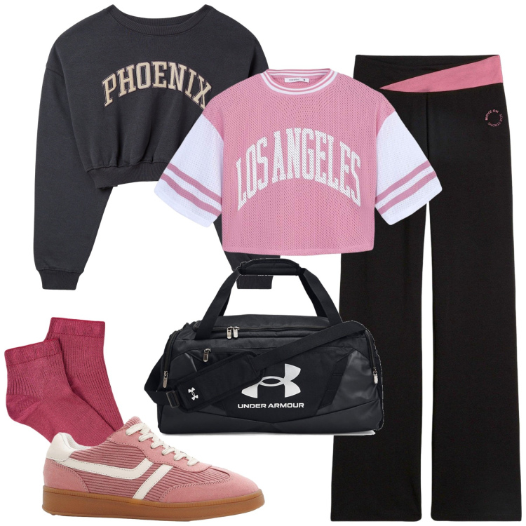 Outfit donna - Total look #2278797. Stile Casual per Sport. Abbinamento con pantaloni sportivi, sneakers, t-shirt, felpe sportive, collant, borse sportive.