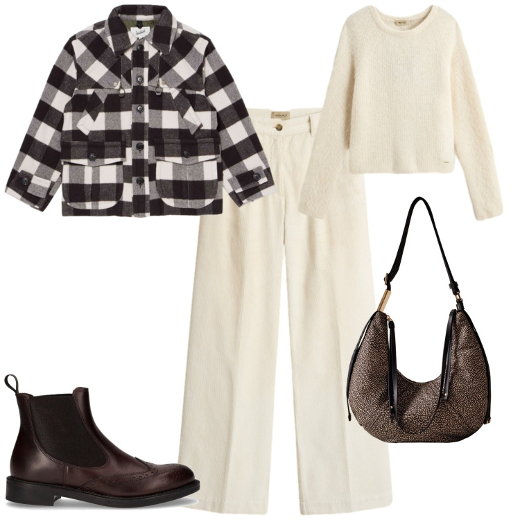 Outfit donna - Casual chic. Stile Casual chic per Tutti i giorni. Abbinamento con maglieria, pantaloni, cappotti, borse a spalla, stivaletti chelsea.